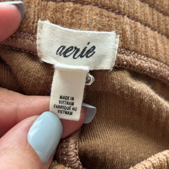 aerie Groove On Corduroy Flare Pants Pull On Elastic Waist Beige Small G217 - Picture 11 of 12